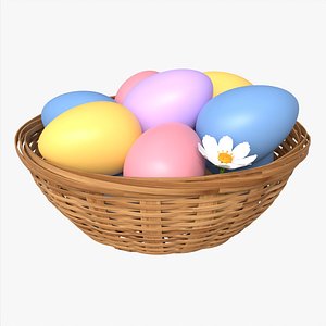 Easter Eggs in Wicker Basket Composition
