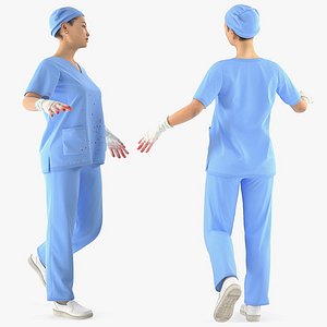 3D asian female surgeon stained
