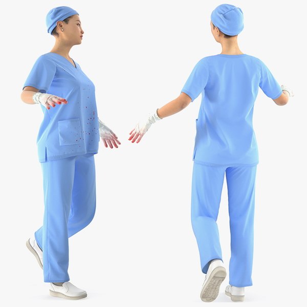 3D asian female surgeon stained