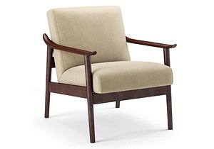 Mid-Century Leather Show Wood Chair 3D model