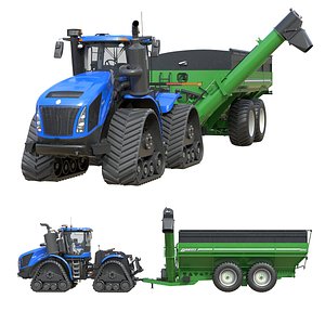 New Holland T9 Tractor with Grain Cart 3D