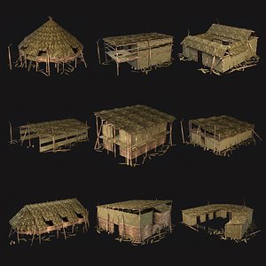 3D model SIMPLE TRIBAL JUNGLE PRIMAL HUT HOUSE TENT TREE SURVIVAL VR / AR /  low-poly