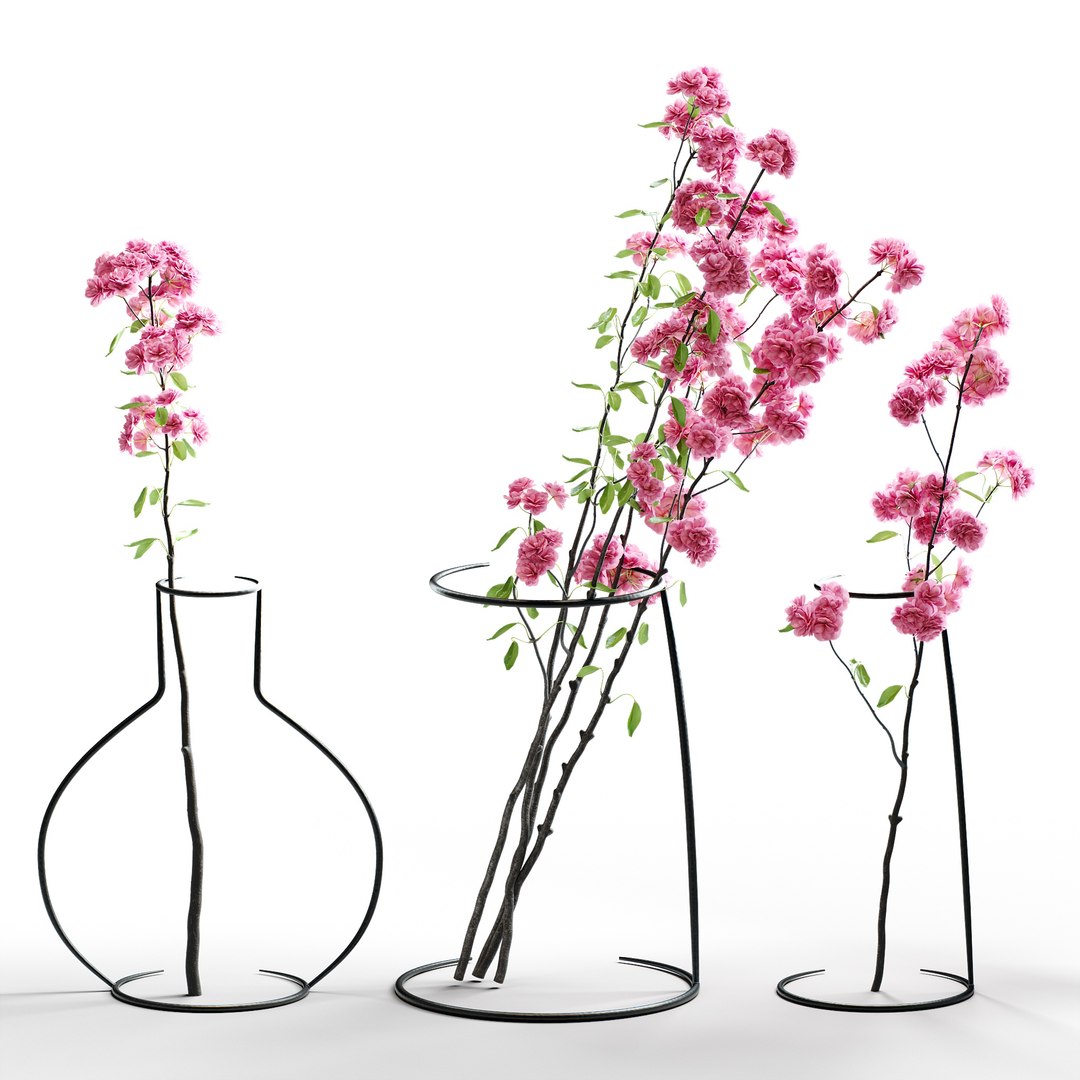 Cherry Blossoms Decor Vase Set 01 Model TurboSquid 2047610