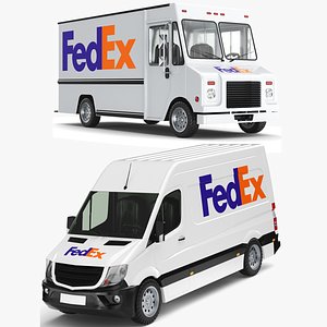 3D model Two Detailed FEDEX Trucks