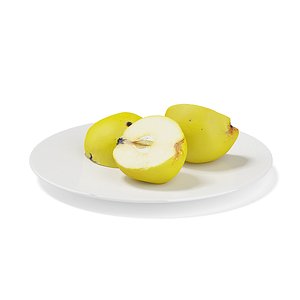sliced quince white plate 3d model