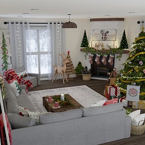 3D Christmas Living Room Blender Scene - DAY and NIGHT 2Versions model