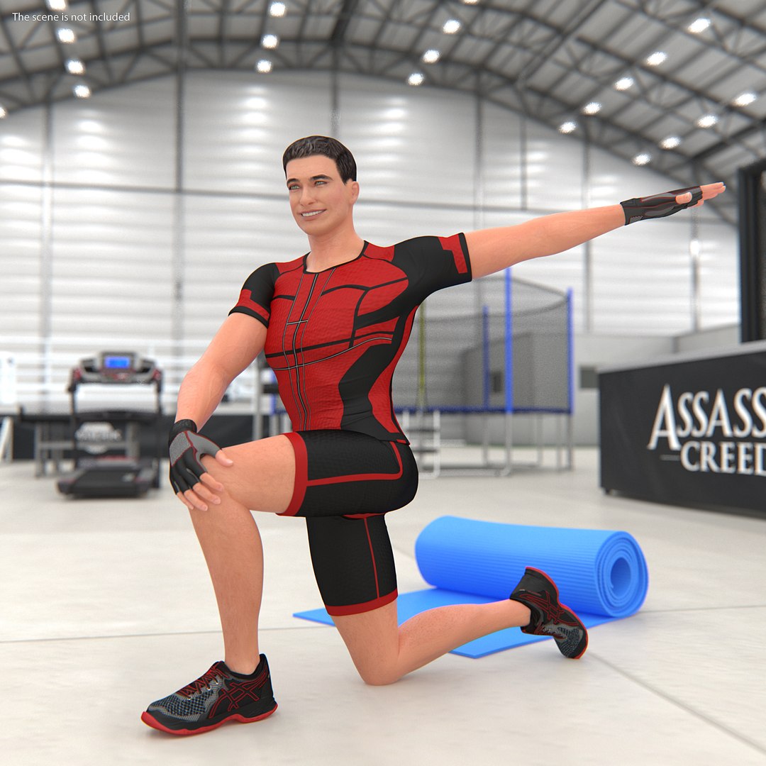 Athletic Man doing Lunge and Twist 3D model preview