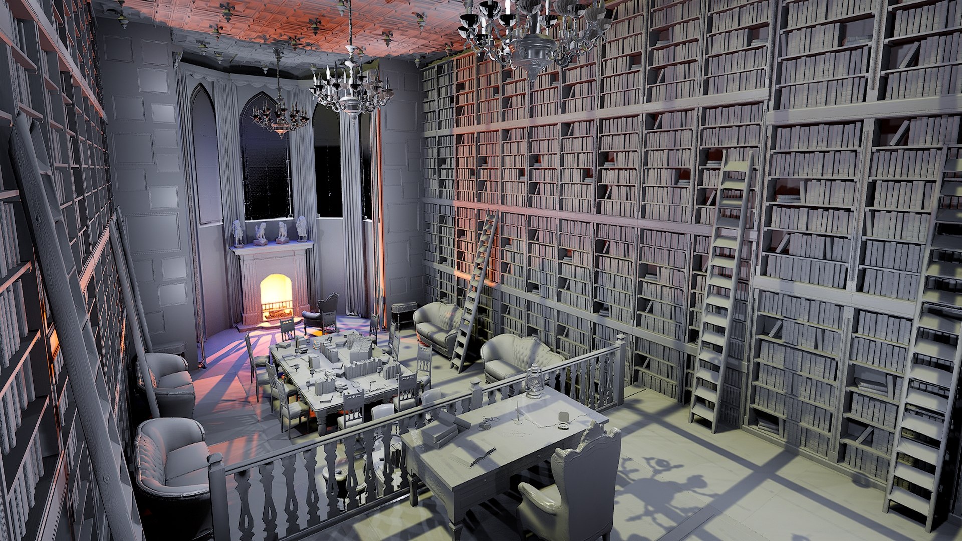 Gothic And Victorian Grand Castle Library 3D - TurboSquid 2375257