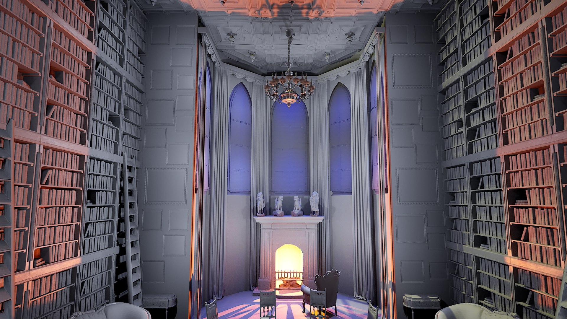 Gothic And Victorian Grand Castle Library 3D - TurboSquid 2375257