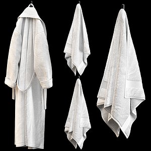 3D terry white bathrobe towels model