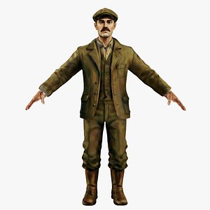 3D Vintage Rural Worker Man Character