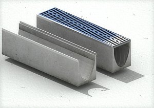 Concrete Trench Drain V200 1000mm Set Linear Drain Channel With  Without Grate 3D model