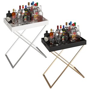 Black and White Mini Bar Beverage Tables 3D model