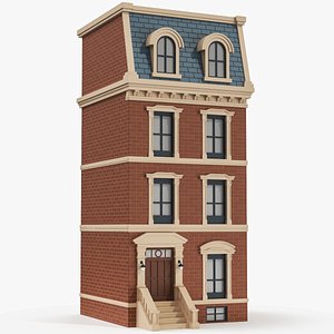 Cartoonish Classic Apartment Building Low Poly 3D Model 02