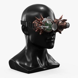 3D Antique Steampunk Safety Goggles on Matte Black Mannequin Copper model