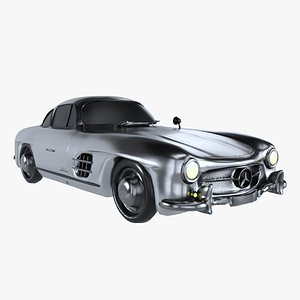 Retro Sport Car Mercedes SL Grey 3D model