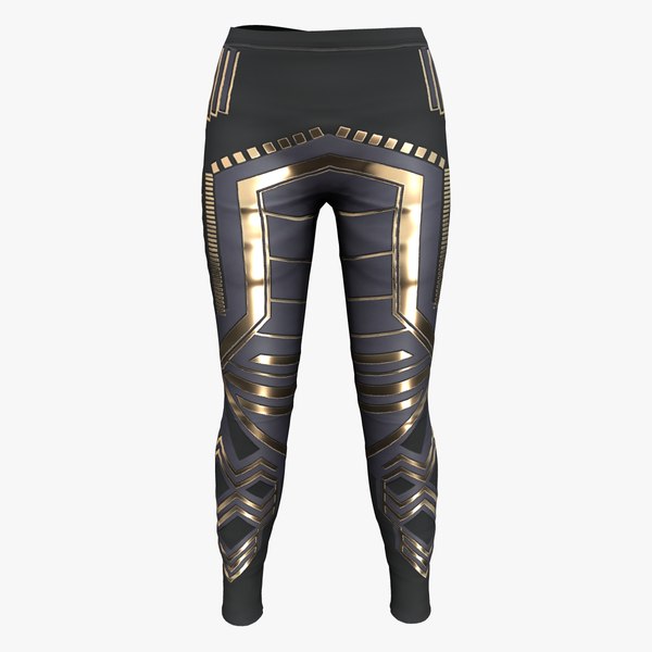 3D Gold Motifs Decorated Black Tight Pants