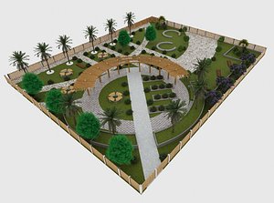 3D model 3D Landscape Model with Palm Trees greenery  Pergola