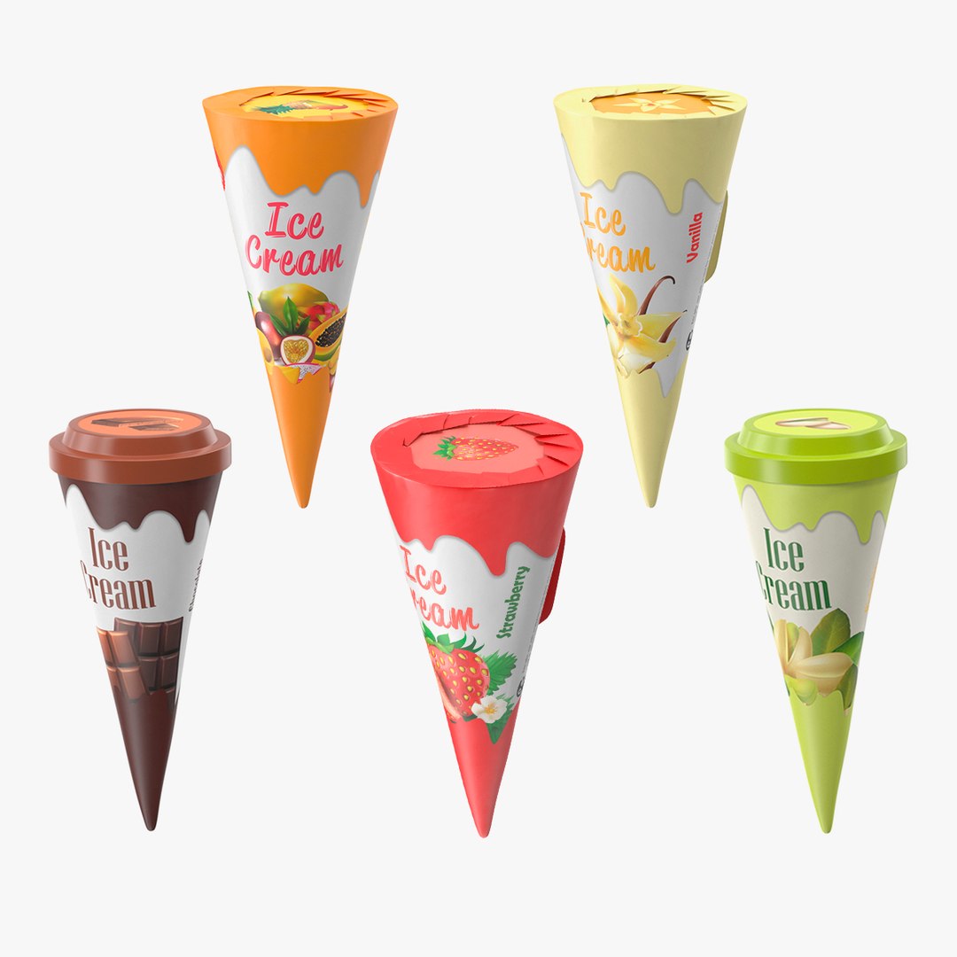 Cone Ice Cream Packages Mockup Collection 3 3D model preview
