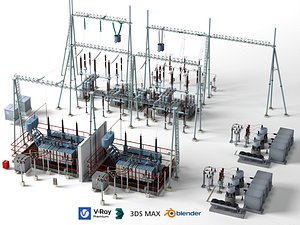 High Voltage Substation Main Equipment Assembly 3D Model 3D model