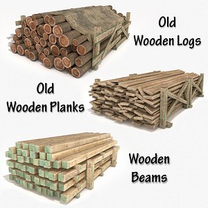 3D materials old wooden logs