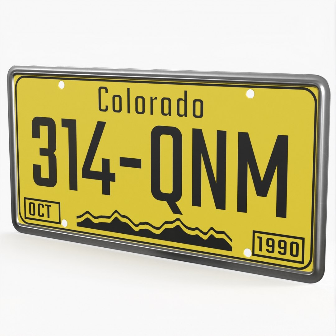 Colorado License Car Plate 1990 with Mountain Motif Yellow 3D model preview