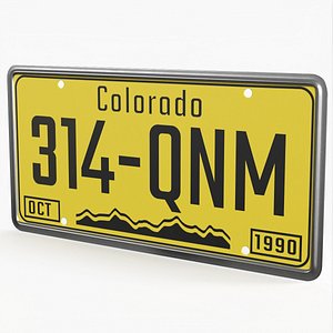 Colorado License Car Plate 1990 with Mountain Motif Yellow