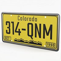 Colorado License Car Plate 1990 with Mountain Motif Yellow