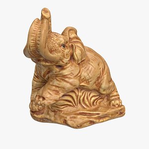 Baby Elephant Statuette - Painted