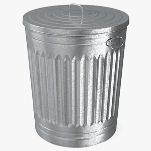 3D Galvanized Steel Trash Can model