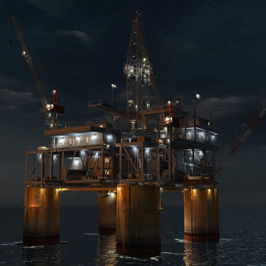 oil rig night scene max