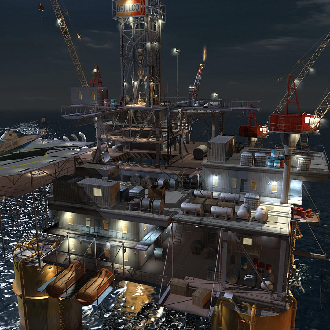 oil rig night scene max