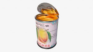 3D model Tin Can Canned Sliced Peaches Food Open Closed 4K PBR Textures Low-poly