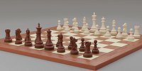 Chess pieces with rigged and posed figurines