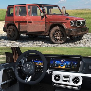 3D Dirty Mercedes-Benz G580 Red Color Rigged model