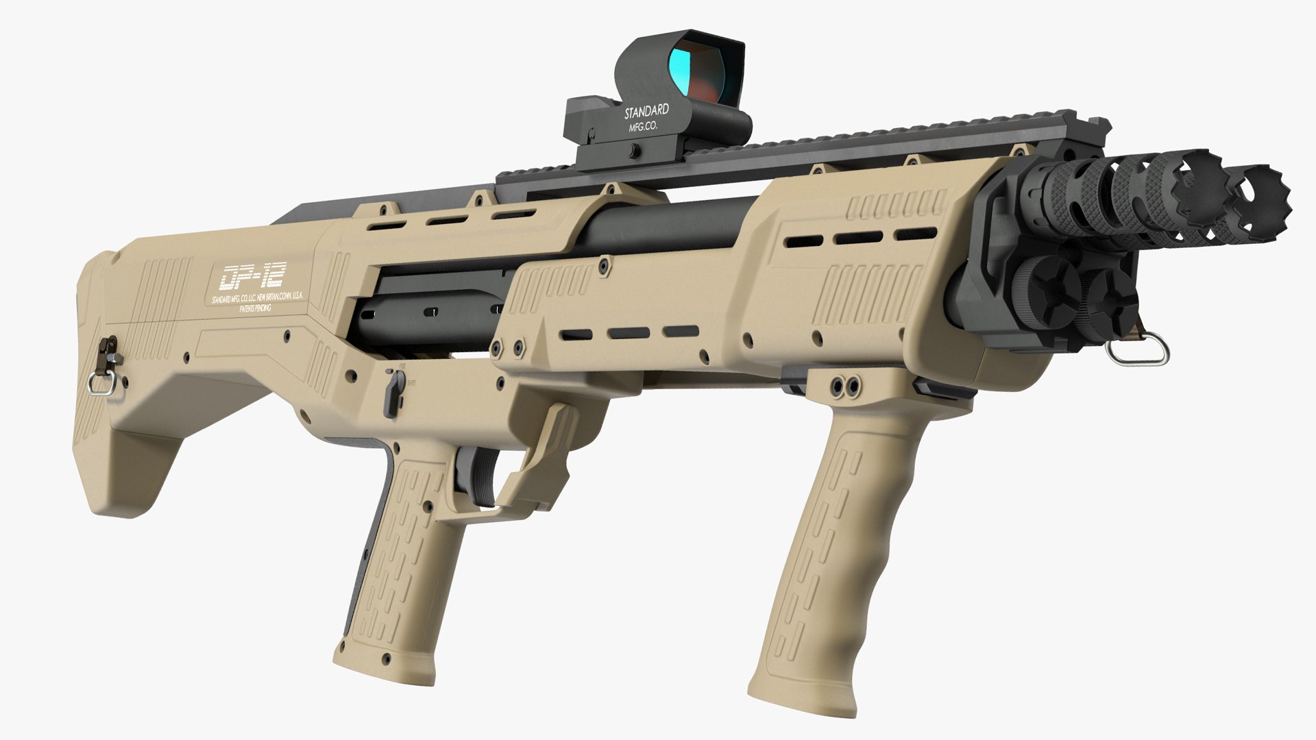 Flat Dark Earth MFG 12 Gauge Pump Rigged for Cinema 4D 3D model preview