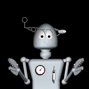 Cartoon Style 1950"s Robot Comical Psychotic Robot PsyBott 3DS Detailed polygon Model Loads of Surface detail