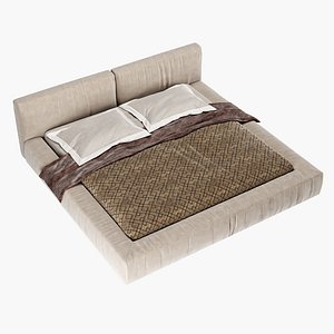 Bed with pillows and blanket 015 3D model