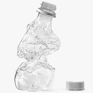 3D Upright Crushed Empty Plastic Bottle with Cap