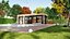 modern pool house with fireplace