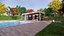 modern pool house with fireplace