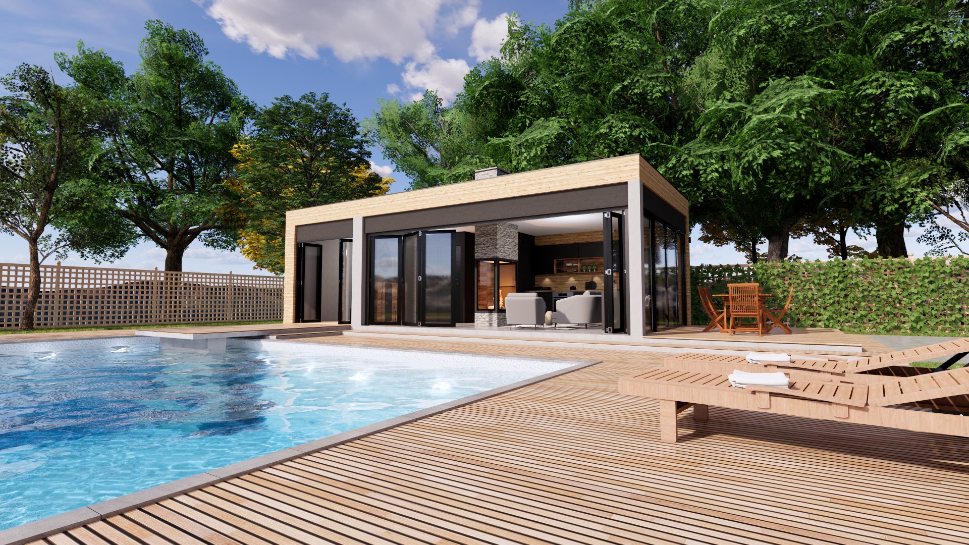 3D modern pool house fireplace - TurboSquid 1572587