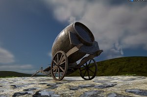 Low poly ale beer big wheel barrel wood historic game vehicle old time