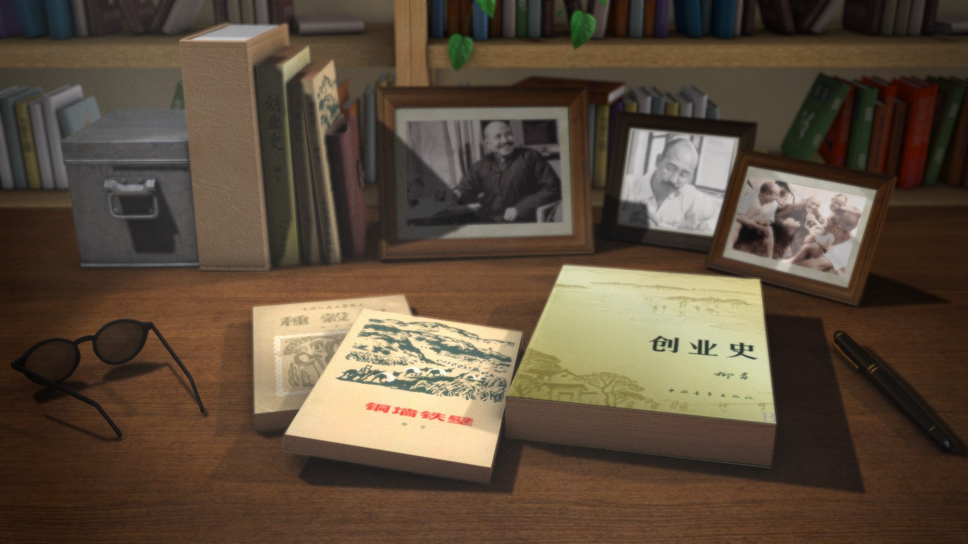 3D Desk Books Bookshelf Picture Frames Desktop Scene Model - TurboSquid ...