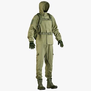 Military Green Uniform With Boots Gloves Backpack 2 cloth sides