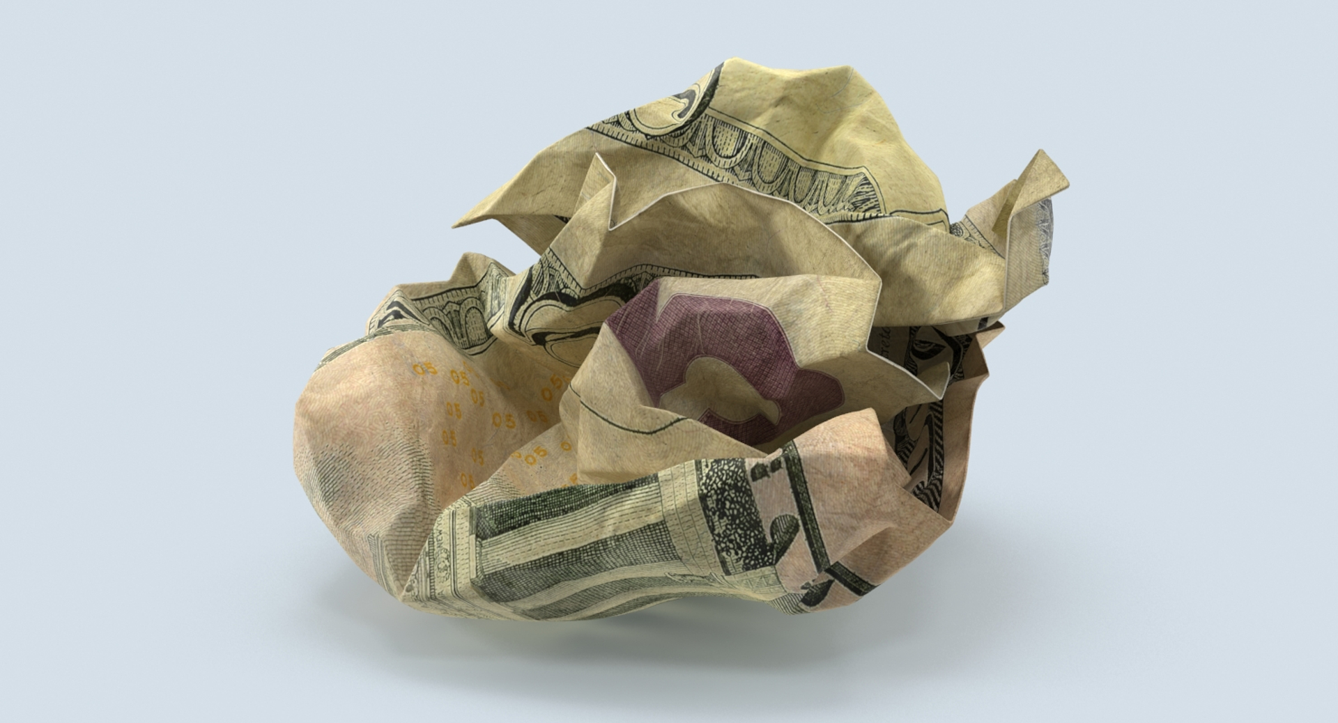 3d 5 Dollar Bill Crumpled