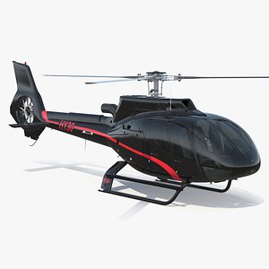 Airbus H130 Light Helicopter Black Red with Interior Rigged for Cinema 4D 3D model