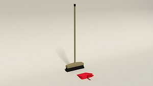 Low Poly Cartoon Broom and Dustpan