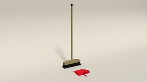 Low Poly Cartoon Broom and Dustpan