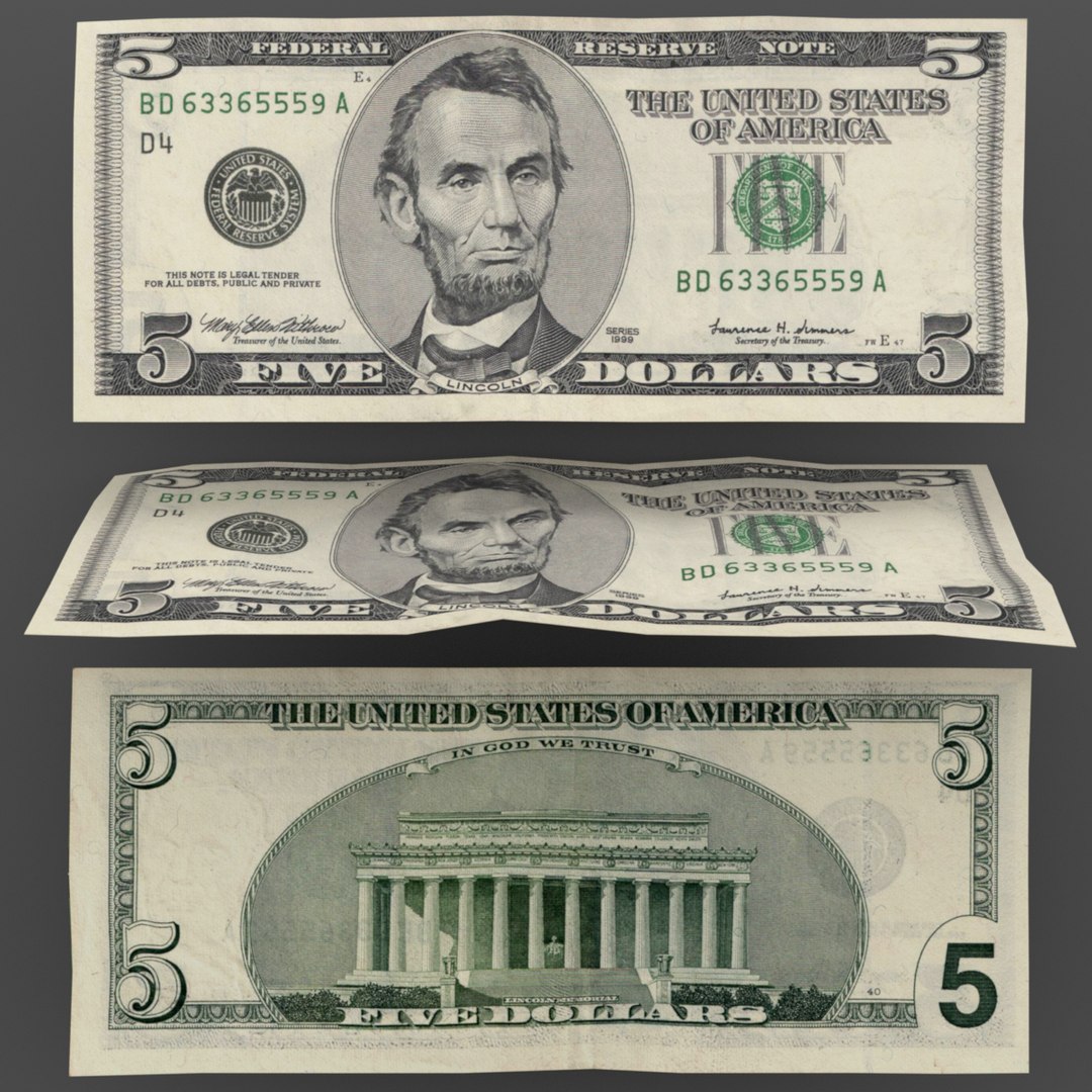 3d dollars mapped banknote